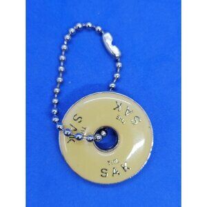 The Sak Logo Round Bag Charm Hang Tag Silver and Caramel on Bead Chain